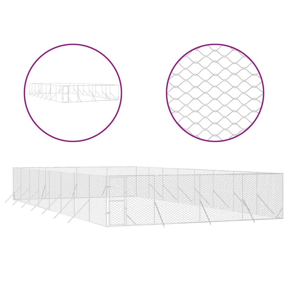 Chenil d'extérieur pour chiens argenté 8x16x2 m acier galvanisé