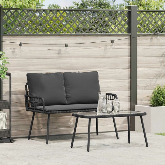 Ensemble de salle à manger pour jardin 2 pcs noir polyrotin