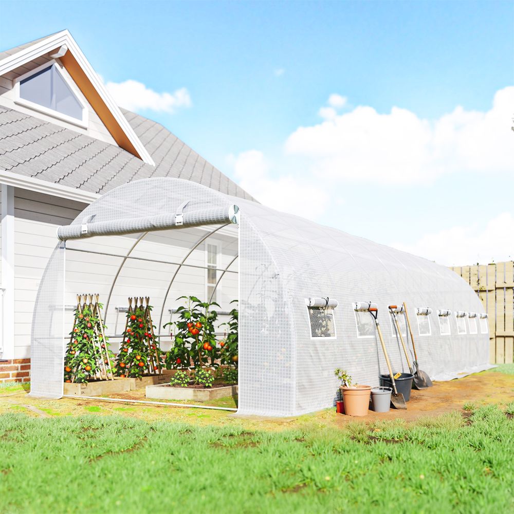 Serre tunnel de jardin pe et acier galvanisé 24 m² 8 x 3 x 2 m blanche pour potager - comfortxl outdoor living