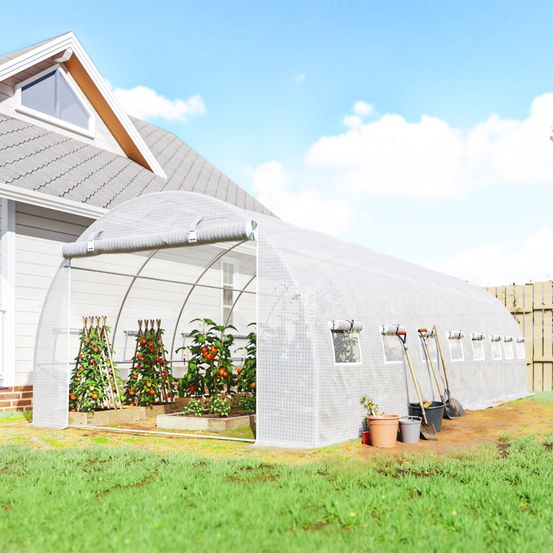 Serre tunnel de jardin pe et acier galvanisé 24 m² 8 x 3 x 2 m blanche pour potager - comfortxl outdoor living
