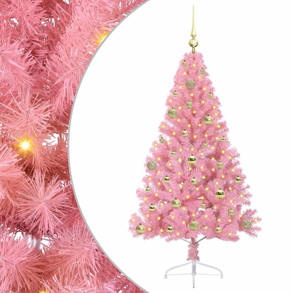 Sapin de noël artificiel pré-éclairé rose 150 cm pvc