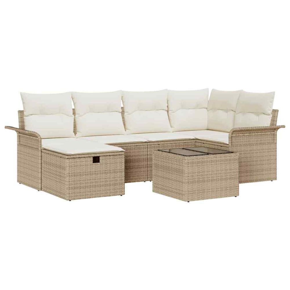 Ensemble de canapé de jardin 7 pc beige et crème polyrotin
