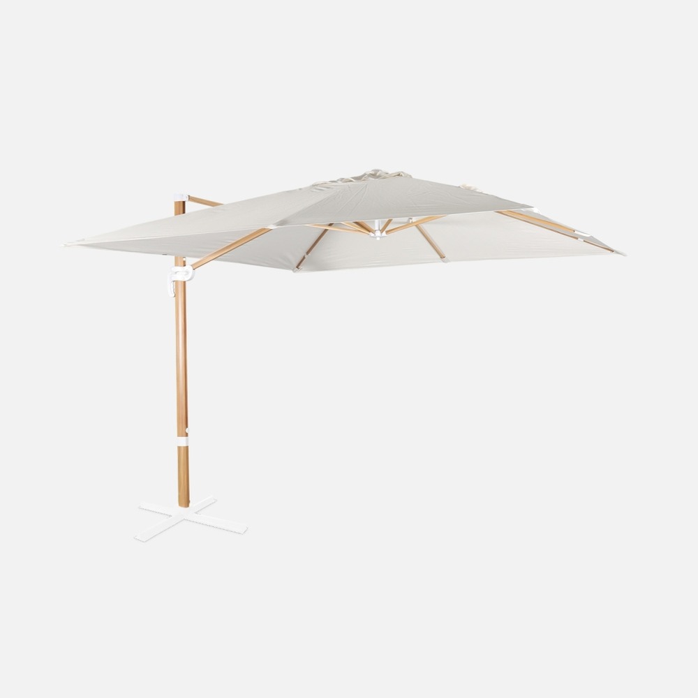 Parasol déporté carré 3x3m mât effet bois - falgos - parasol excentré inclinable, rabattable et rotatif à 360°.