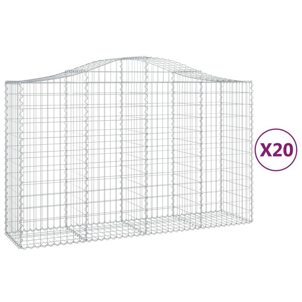 Paniers à gabions arqués 20 pcs 200x50x120/140 cm fer galvanisé