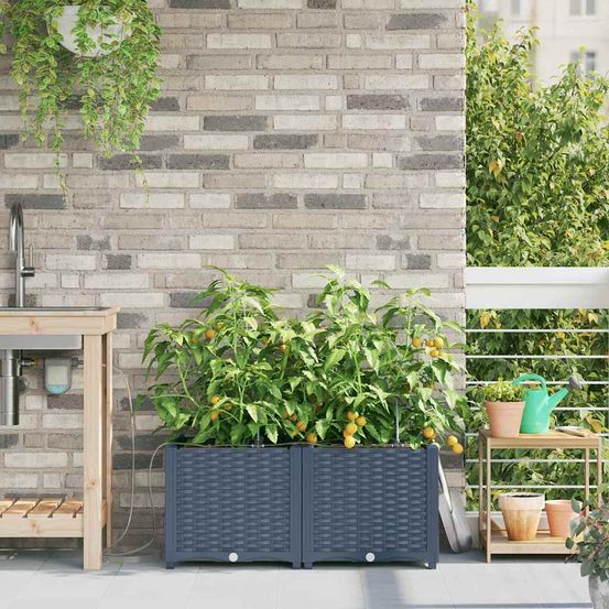 Jardinière acier avec irrigation pour jardin terrasse gris 80x40x37.5 cm