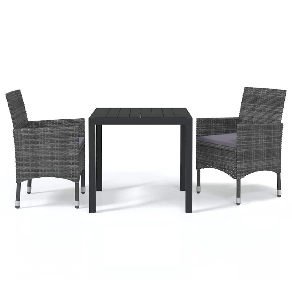Ensemble à manger de jardin coussins 3pcs résine tressée gris