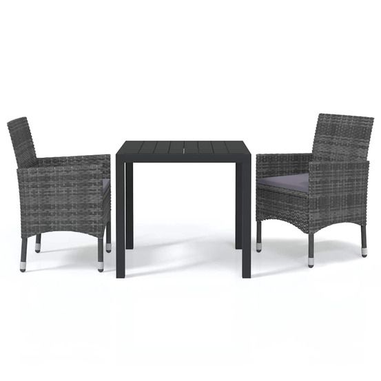 Ensemble à manger de jardin coussins 3pcs résine tressée gris
