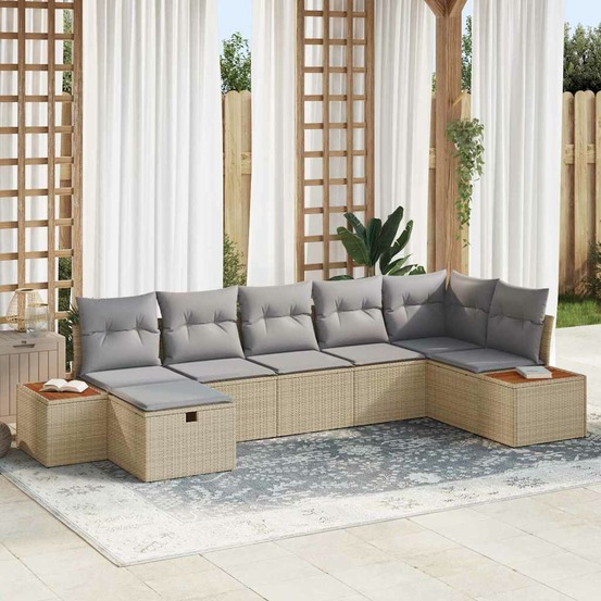Ensemble de canapé de jardin avec coussin 8 pcs beige polyrotin