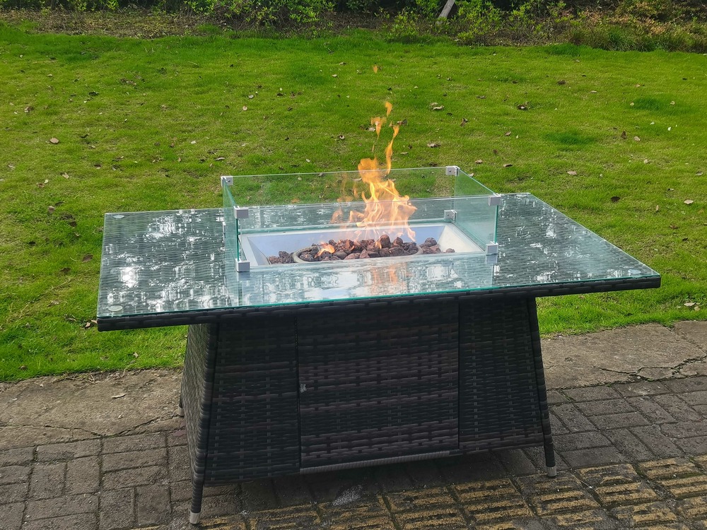 Rotin firepit table table table à manger chauffage au gaz brûleur meubles de jardin accessoires terrasse