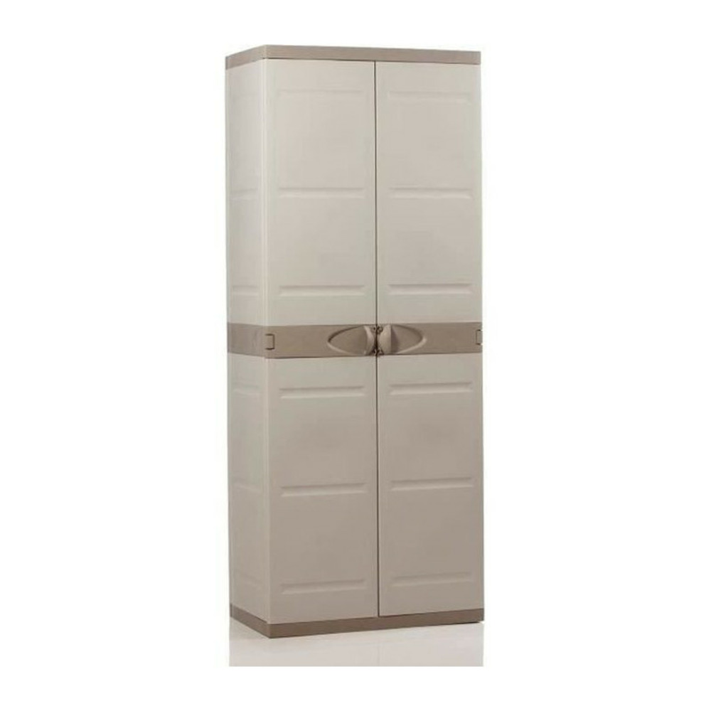 Titanium plastiken armoire haute 2 portes avec etageres 70 x 44 x 176 cm beige et taupe gamme titanium interieur et exterieur