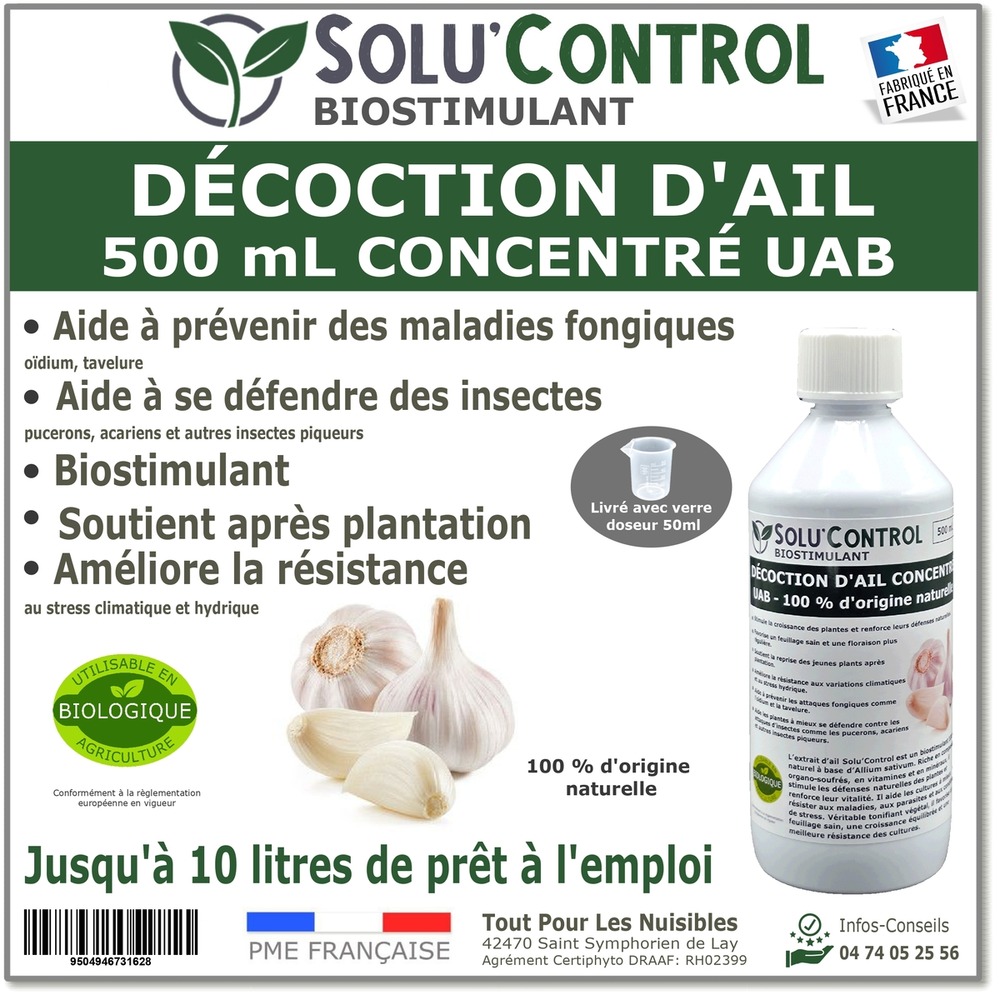 Décoction d’ail solu’control – 500 ml concentré uab – biostimulant naturel – aide à prévenir les maladies fongiques