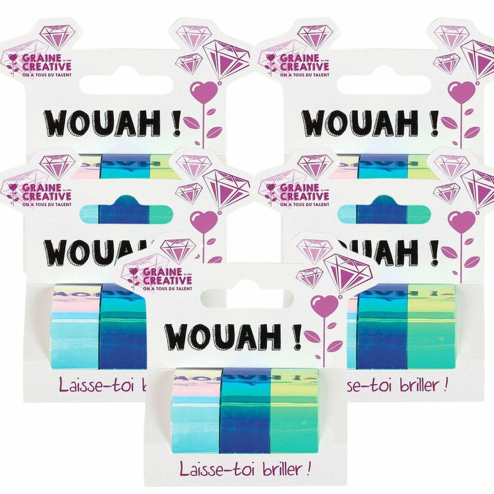 15 masking tapes iridescents 5 m x 1,5 cm - blanc, bleu, vert
