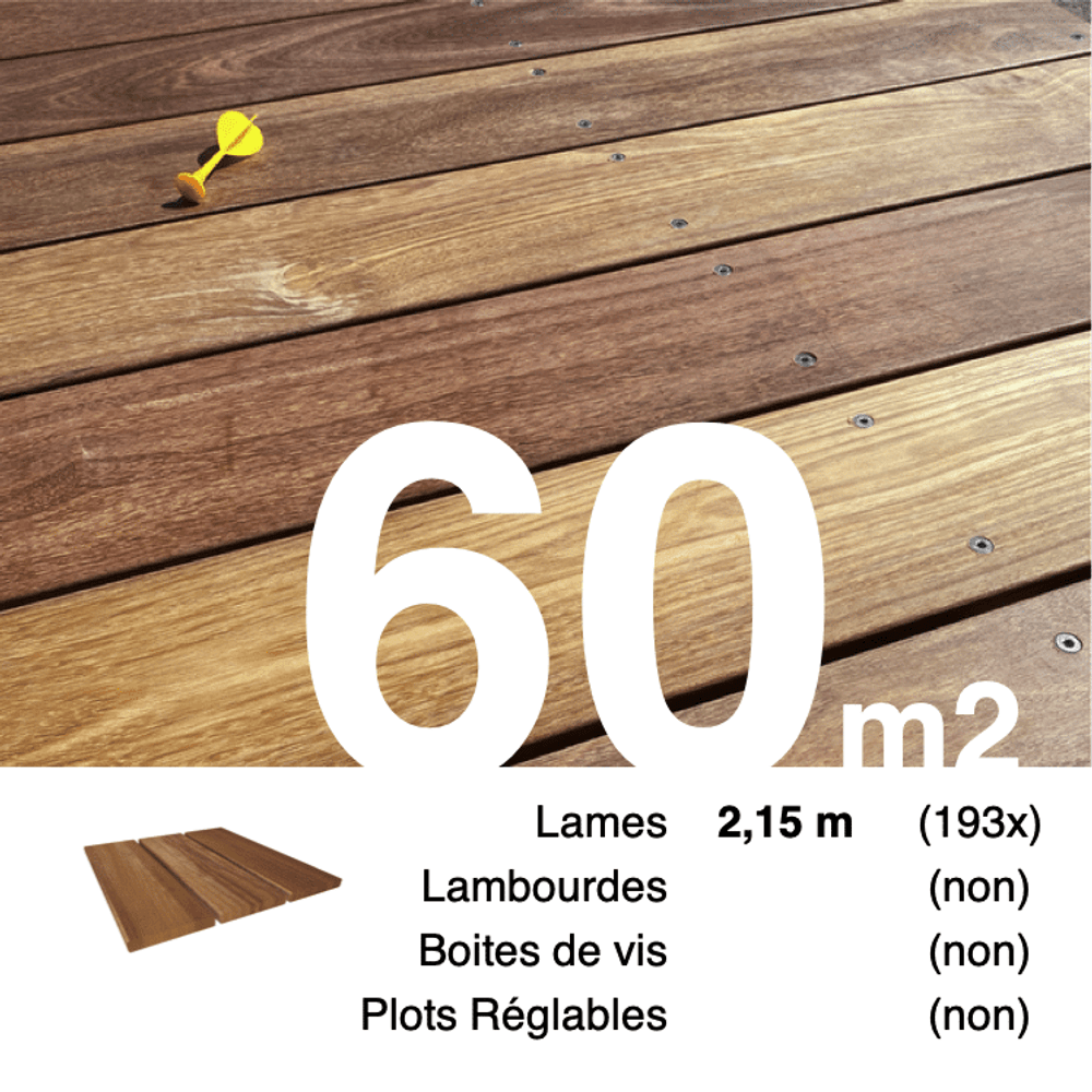 Lames de terrasse bois exotique cumaru 21 x 145 mm • longueur 2,15 m • classe 4 • lot pour 60 m²