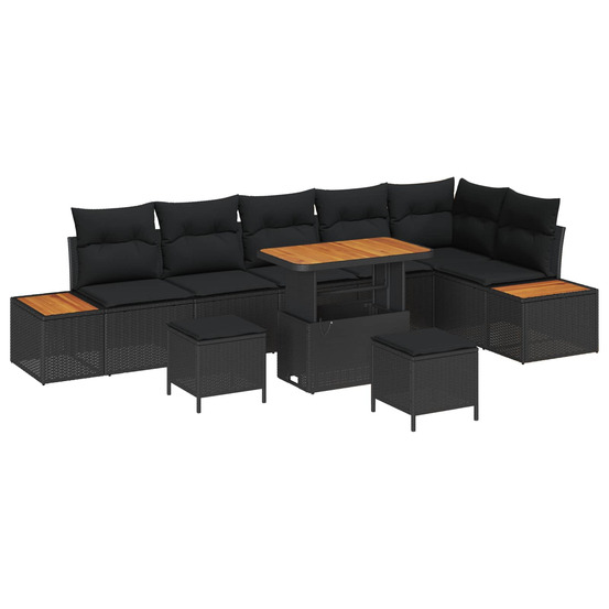 Ensemble de canapé de jardin avec coussin 9 pcs noir poly rotin