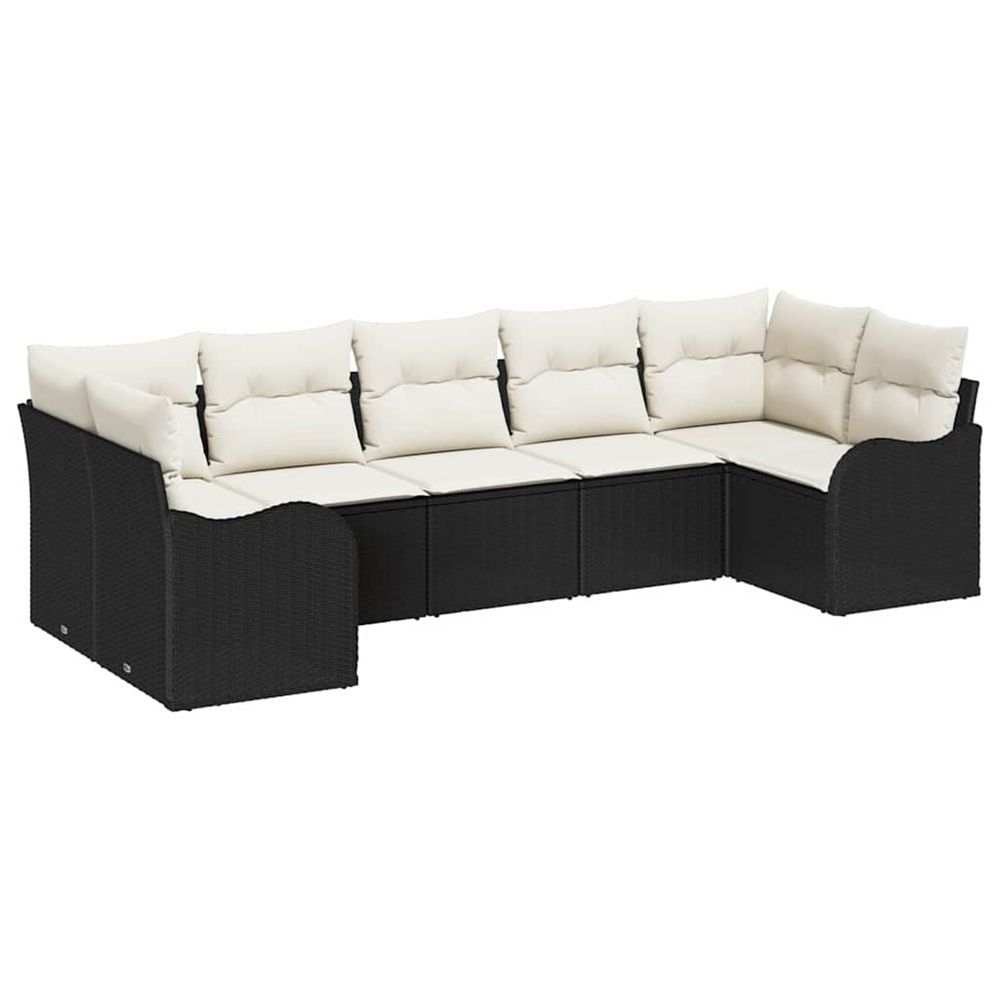 Ensemble de canapé de jardin 7 pc noir et blanc poly rotin