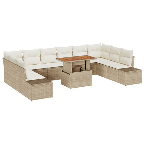 Set de sofa de jardin 11 pièces avec coussins beige poly rattan
