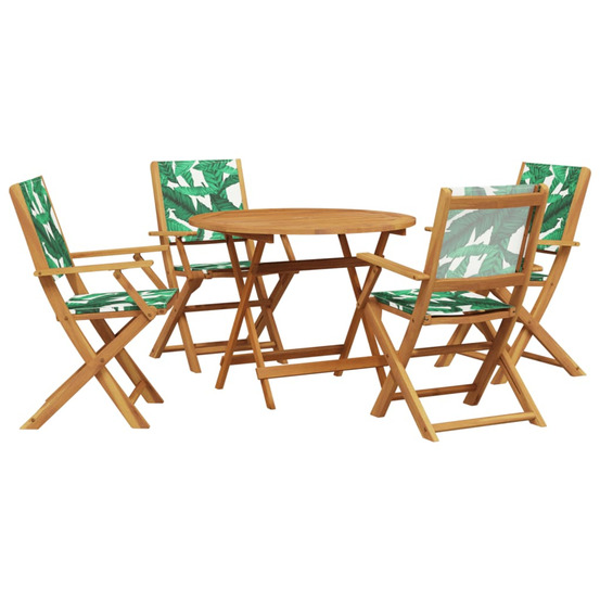 Ensemble à manger de jardin 5 pcs motif de feuilles tissu bois