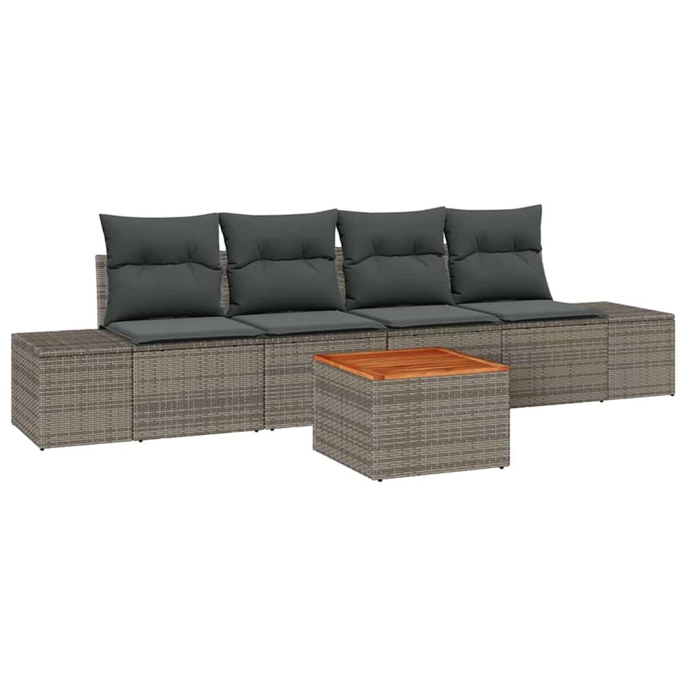 Ensemble de canapé de jardin 5 pc gris polyrotin