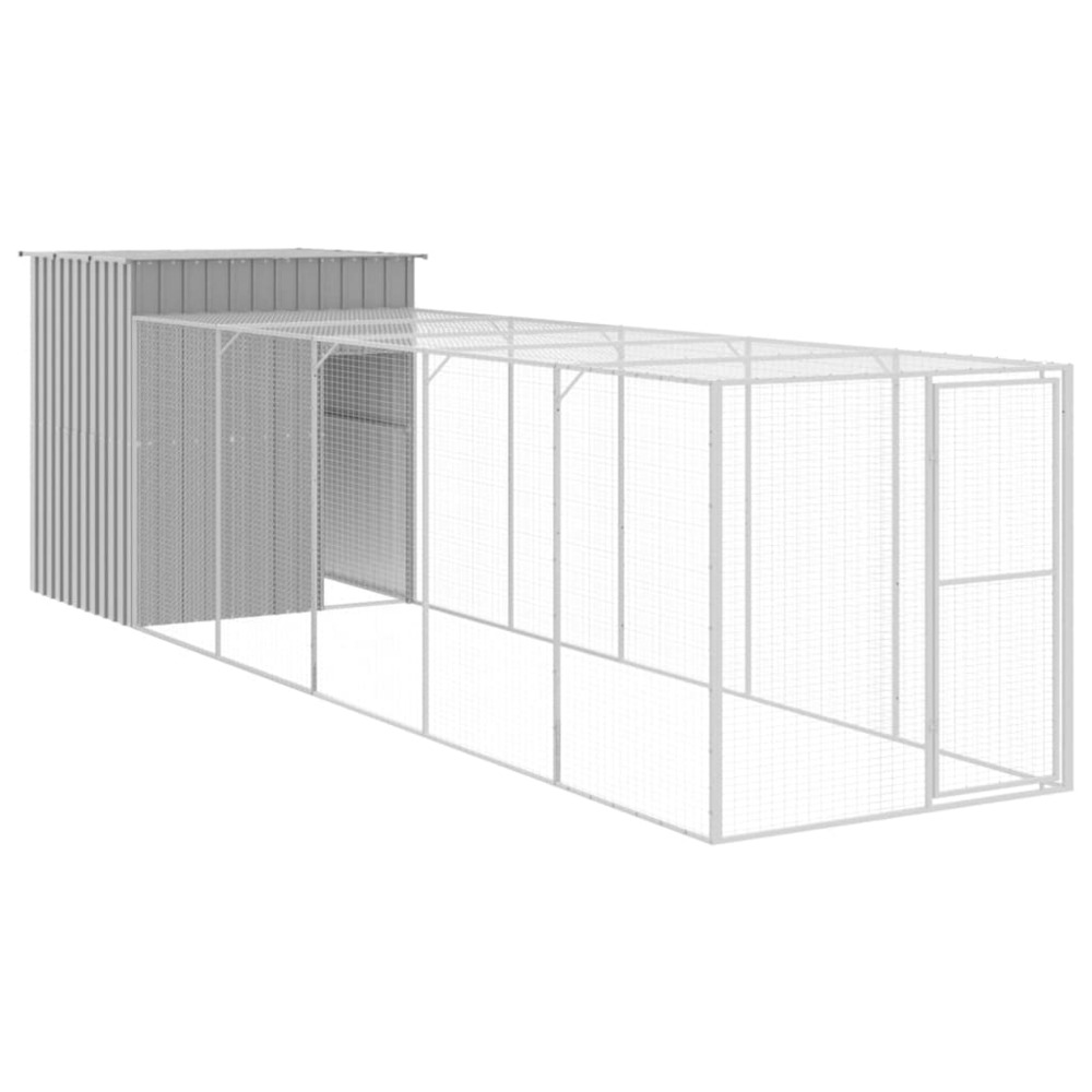 Poulailler enclos cage poules avec cour clair 165 x 659 x 181 cm acier galvanisé gris