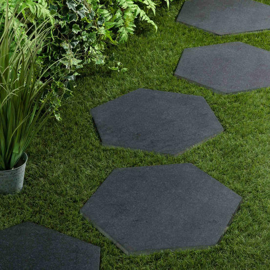 Pas japonais hexagone grès cérame effet pierre noire 60x52/60x2 cm (à l'unité) - ro'ma nature