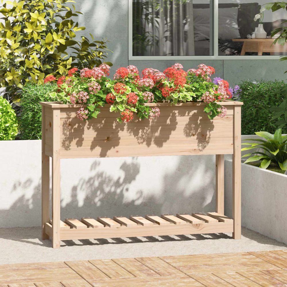 Carré potager surélevé bois brut avec étagère pour jardin 111,5cm