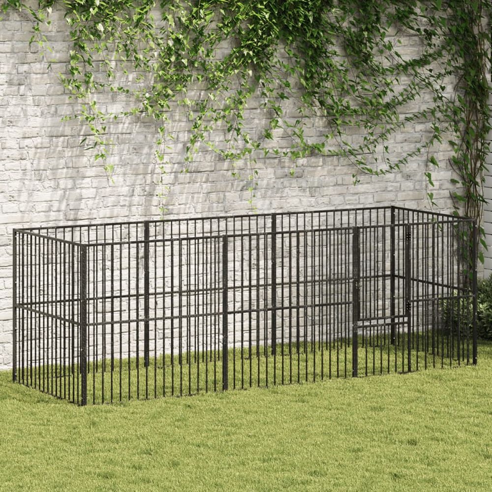 Parc pour chien 8 panneaux avec porte en acier galvanisé pour jardin noir