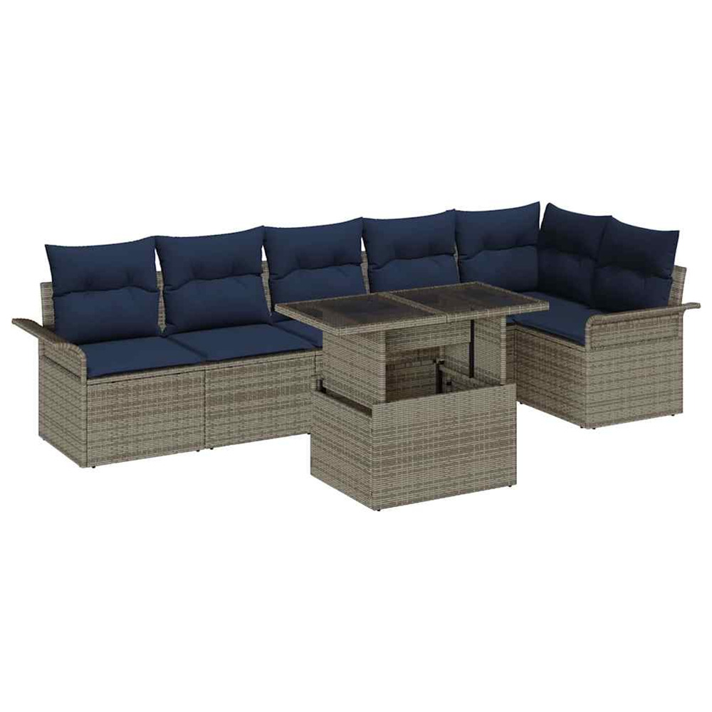 Ensemble de canapé de jardin avec coussin 7 pcs gris poly rotin