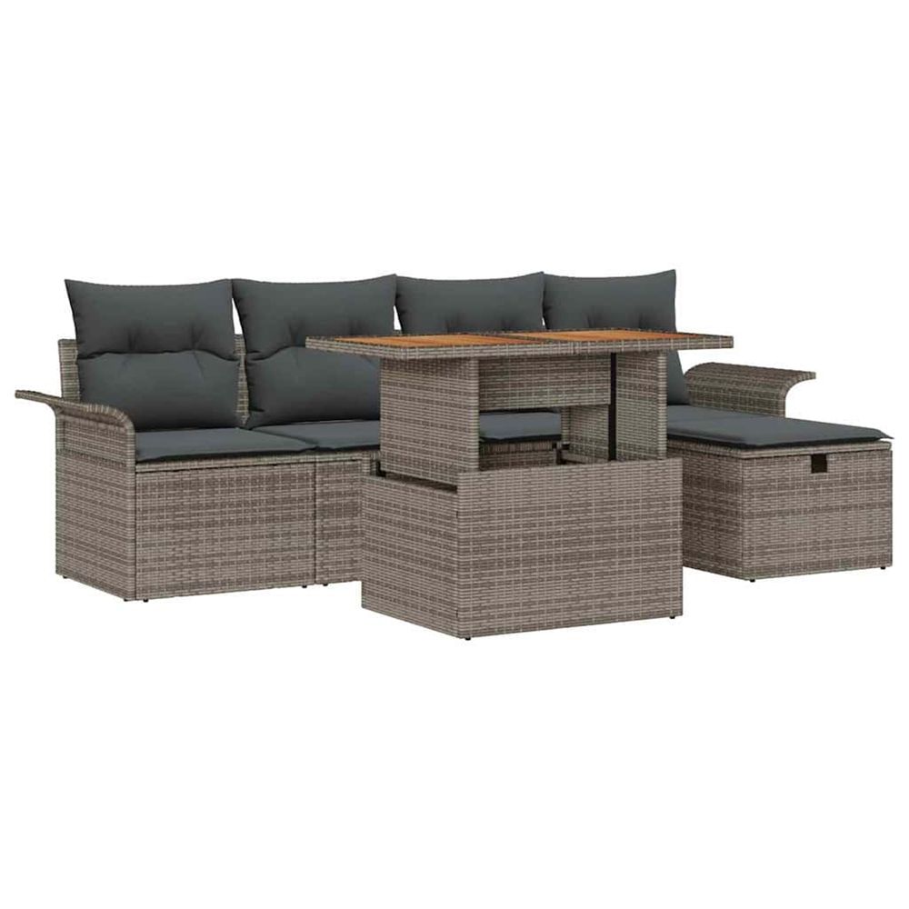 Ensemble de canapé de jardin 6 pc gris polyrotin