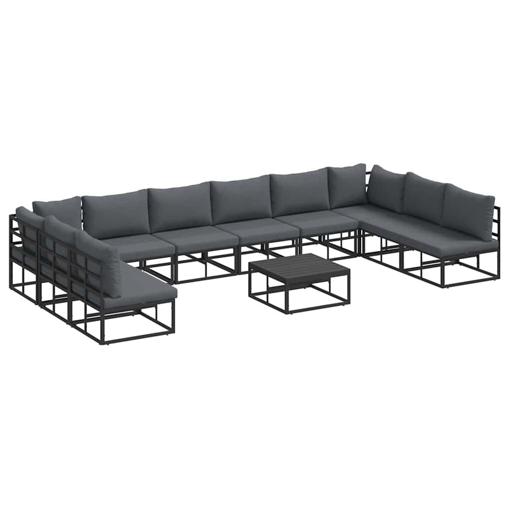 Ensemble de canapé de jardin avec coussin 11 pcs noir aluminium