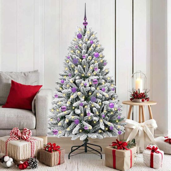 Sapin artificiel enneigé 150 cm pour intérieur/extérieur, pack complet avec lumières et boules