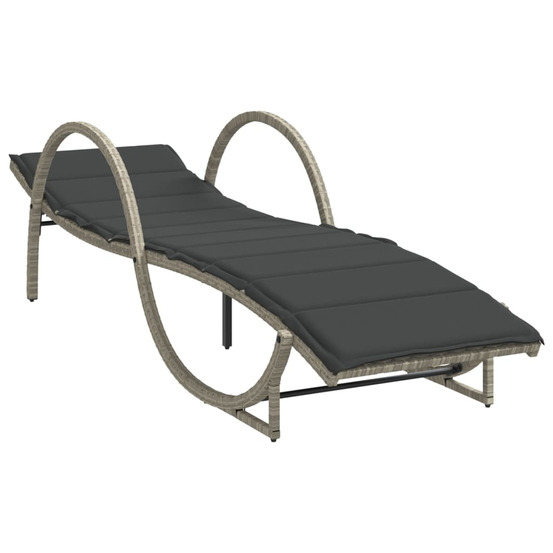 Chaise longue et coussin gris clair 60x199x42 cm résine tressée bain de soleil