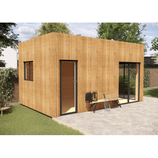 Studio de jardin 4 saisons en bois 5,5 x 3,5 x 3,2 m / isolation re2020 / menuiseries alu k-line