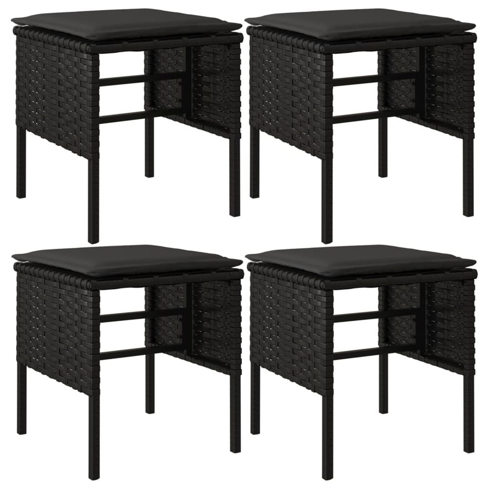 Repose-pieds de jardin et coussins lot de 4 noir résine tressée