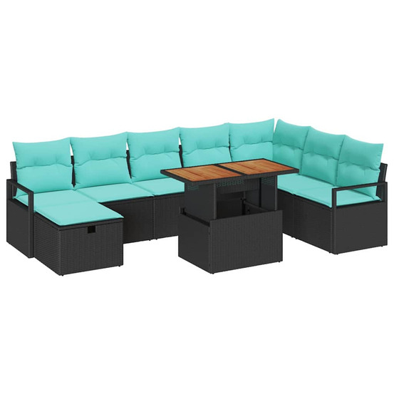 Ensemble de canapé de jardin avec coussin 9 pcs noir polyrotin