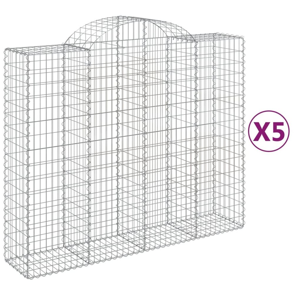 Paniers à gabions arqués 5 pcs 200x50x160/180 cm fer galvanisé