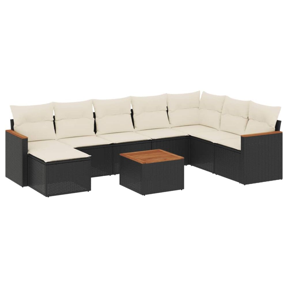 Salon de jardin 9 pcs avec coussins noir résine tressée