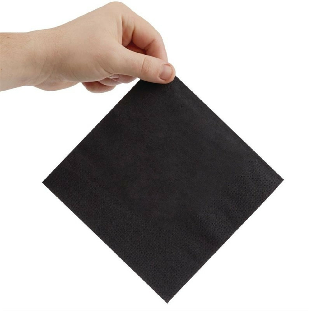 Serviettes snacking 2 plis pliage 1/4 recyclable 330 mm noires - lot de 2000 - fiesta