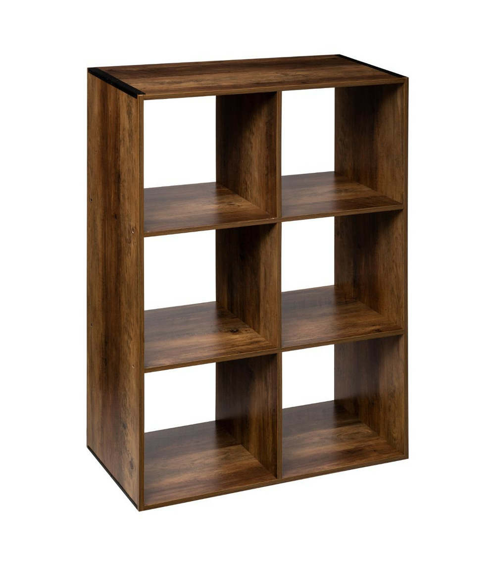 Meuble étagère 6 cases de rangement coloris bois foncé style industriel h 100.5 cm