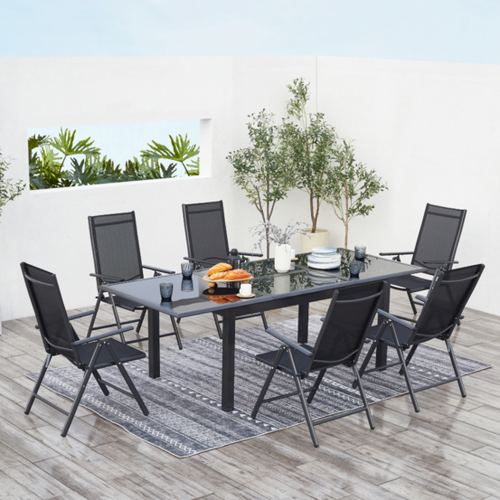 Table de jardin et 6 chaises en aluminium gris ravenne