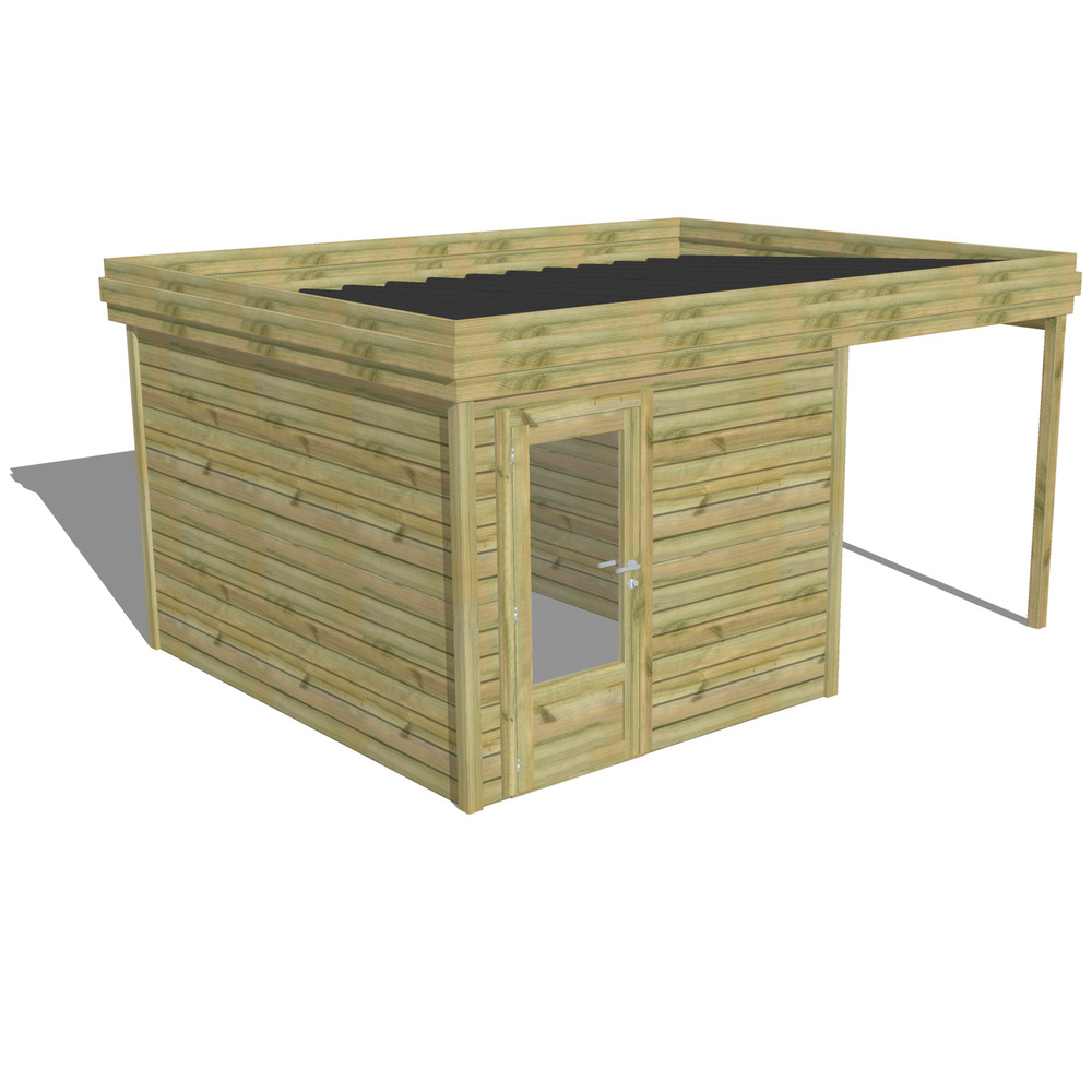 Abri de jardin bois pin traité autoclave 27mm - 4,64x3,44m / 16m2 - bac acier - abri français