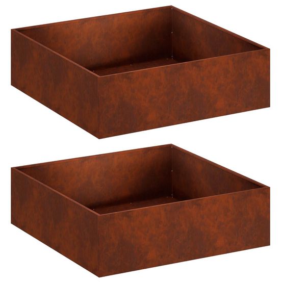 Cache-pot de jardin 2 pc rouillé 100 x 100 x 30 cm acier patiné