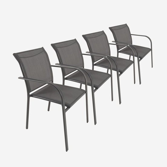Lot de 4 fauteuils de jardin amara en aluminium et textilene, 62 x 55 x 84 cm
