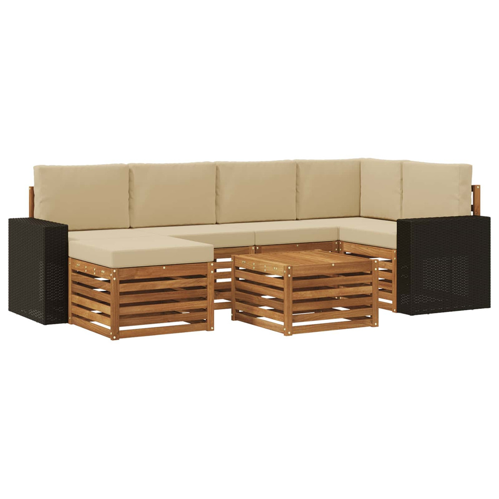 Ensemble de canapé d'angle avec coussin 7 pcs naturel et beige
