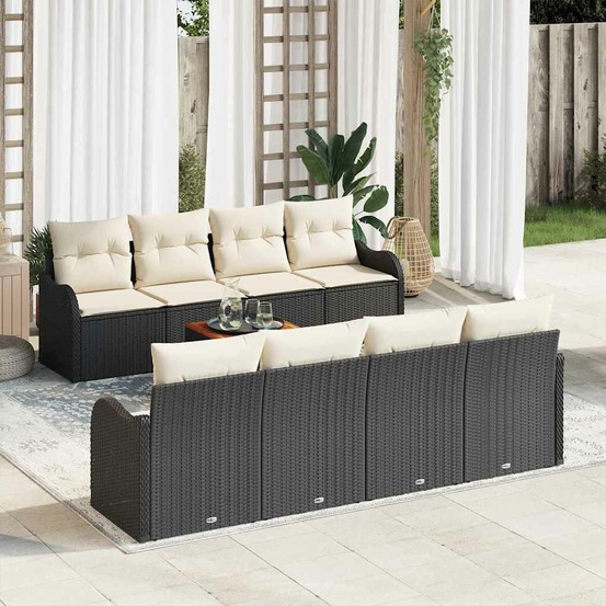 Ensemble de canapé de jardin 9 pcs noir et crème polyrotin