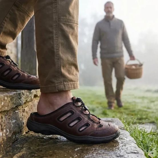 Sabots homme marron en cuir à attache rapide - ayoka dugi
