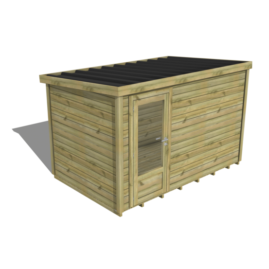 Abri de jardin bois pin traité autoclave 27mm - essentiel - 3,44x2,14m / 7m2 - bac acier - plancher bois