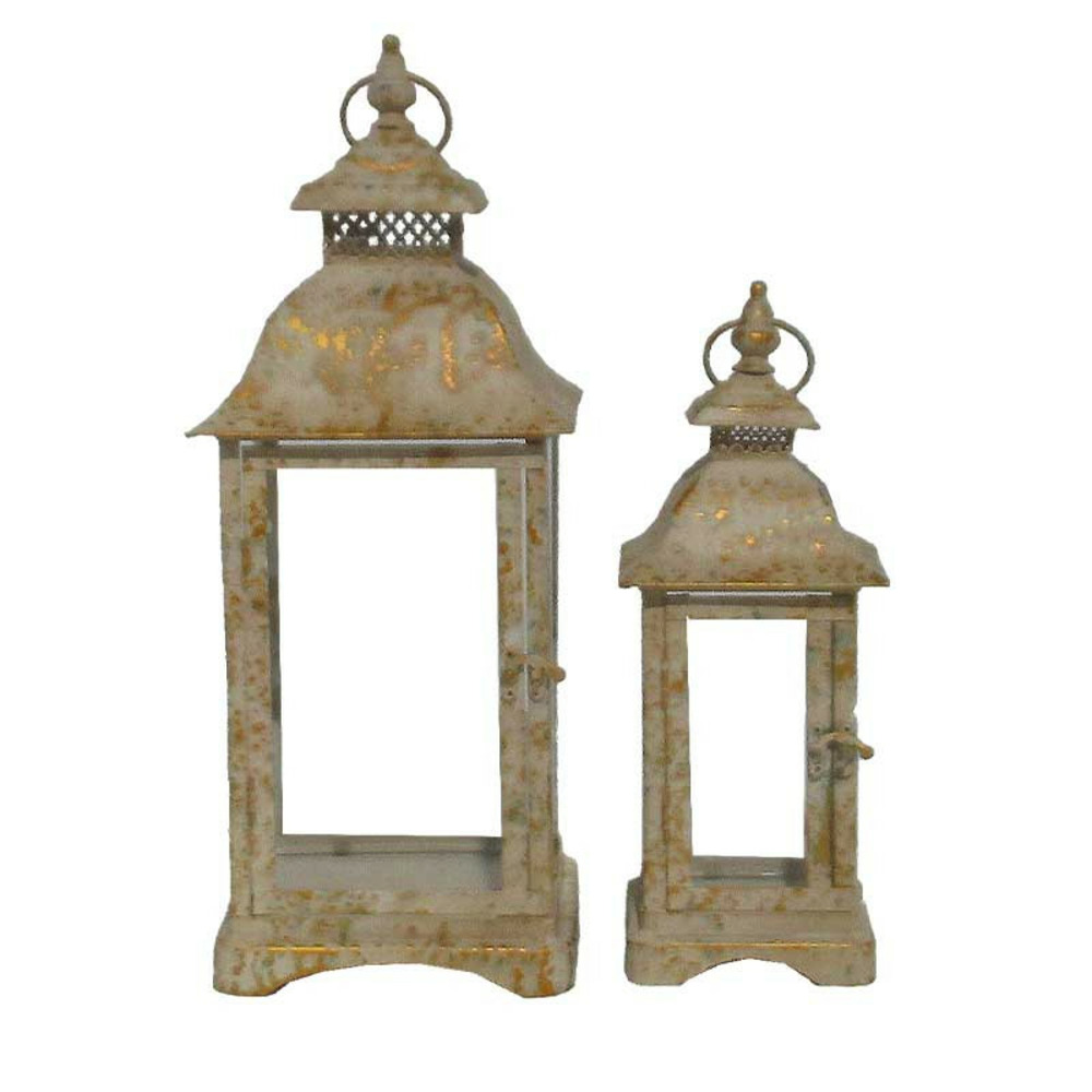 Ensemble de 2 lanternes fer gris patiné 19x19x48cm