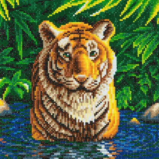 Tableau crystal art à diamanter - tigre - 30 x 30 cm