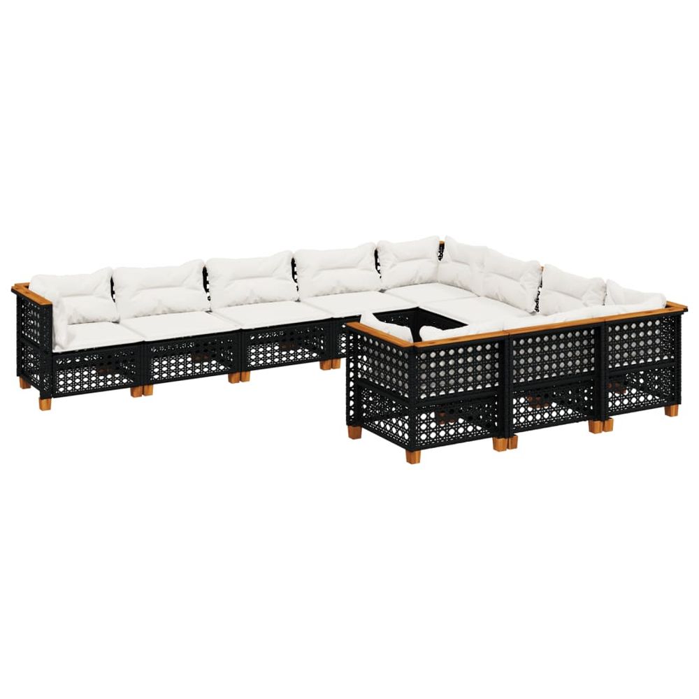 Salon de jardin 10 pcs avec coussins noir résine tressée