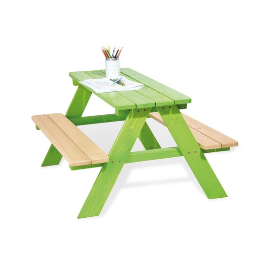Table en bois pour enfants 4 places avec bancs nicky vert